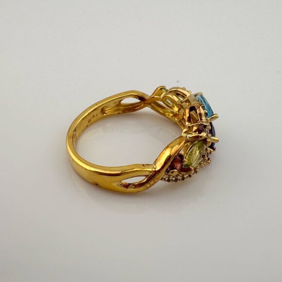 Colorful Gemstone Bouquet Ring in Sterling Silver with 14kt Gold Overlay - Picture 9 of 16